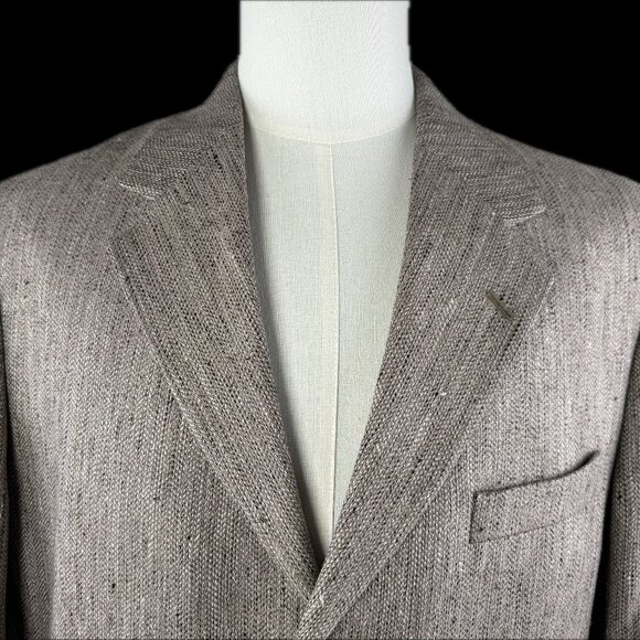 Bill Robinson Beige Men 3 Button Blazer 100 % Silk Size 42 R - Picture 3 of 9